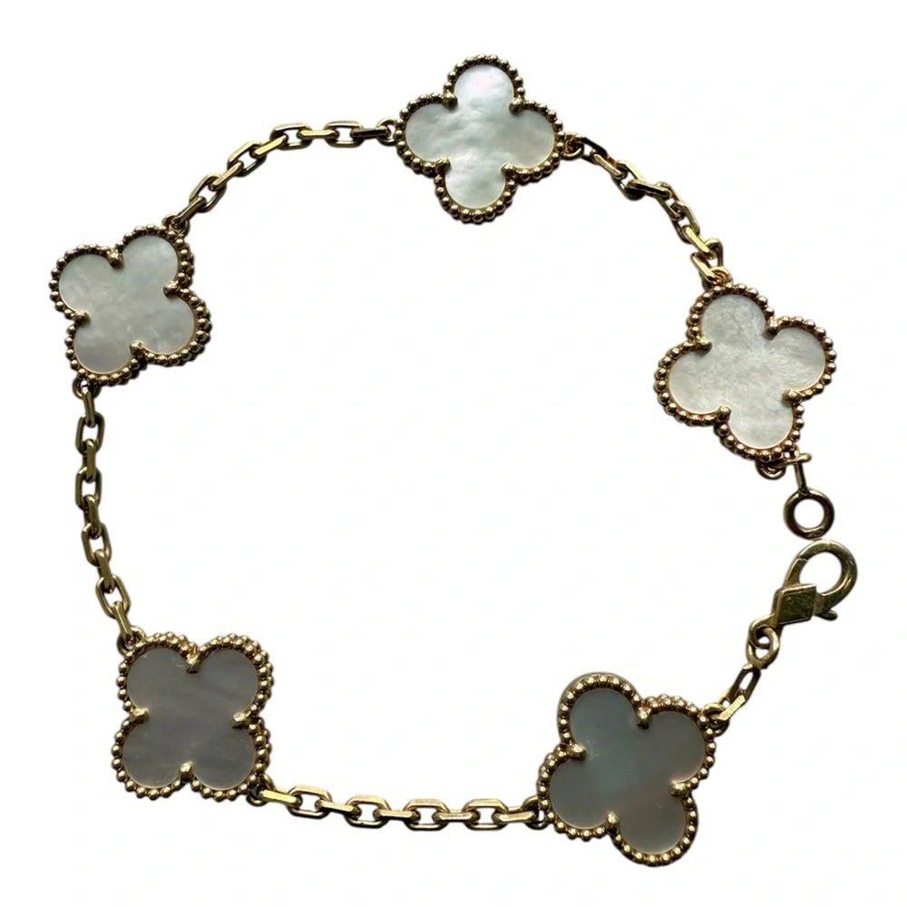 100% Authentic Van Cleef & Arpels Vintage Alhambra bracelet, 5 motifs, 18k Gold - Picture 7 of 17